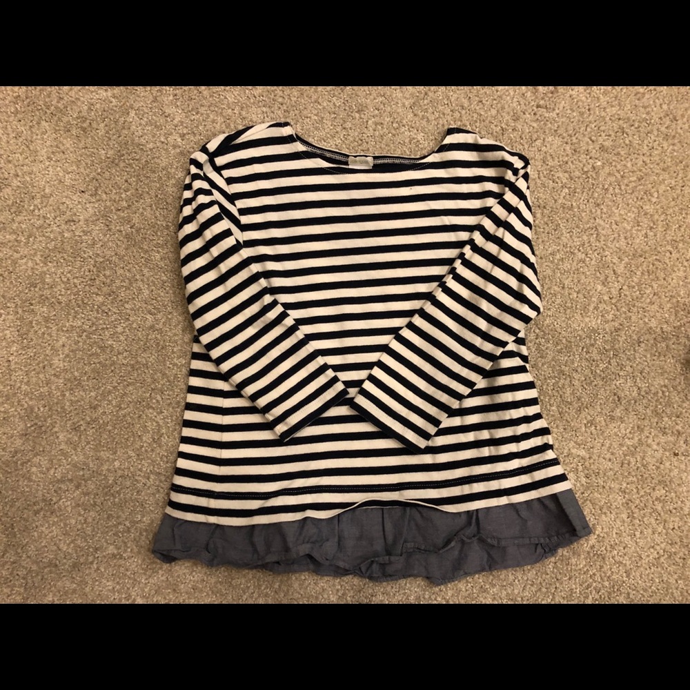 Crewcuts navy and white ruffle bottom blouse